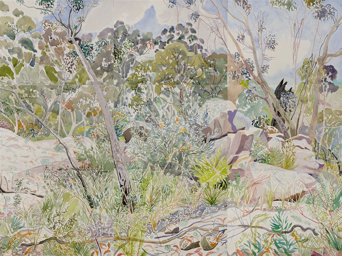 Mark Dober, Wollemi landscape, watercolour on paper, 168 x 532cm 2024