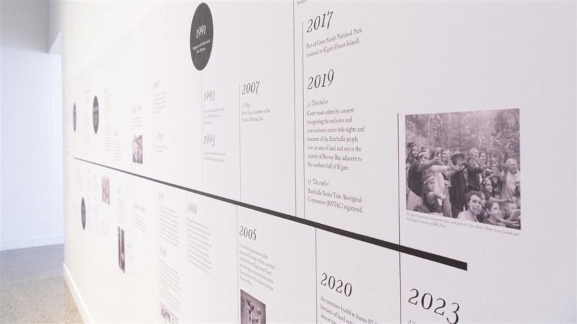 Installation view: 'Finding Eliza', K'gari timeline. Photo: Natasha Harth