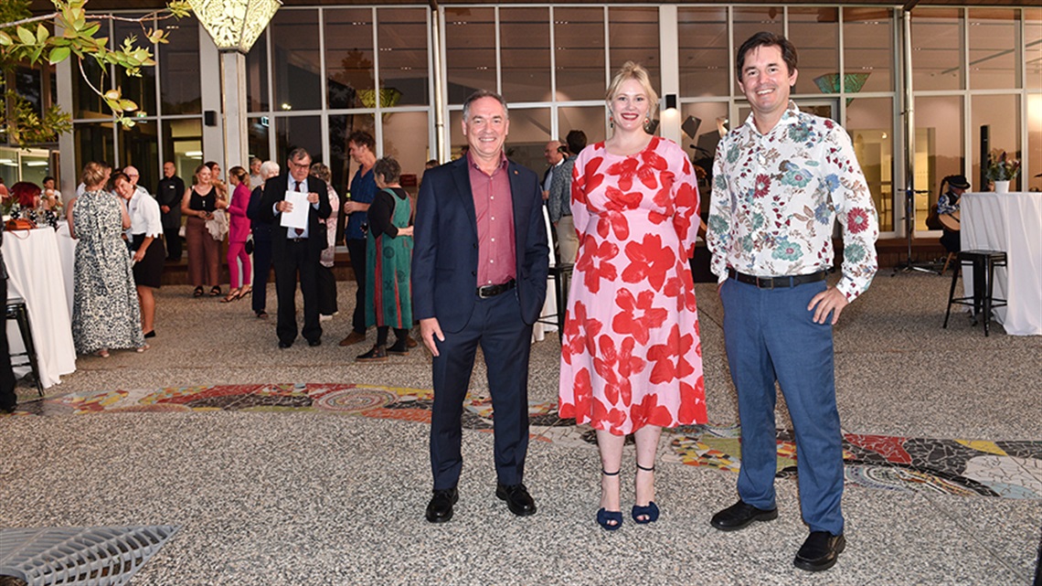 Member for Hervey Bay Adrian Tantari, HBRG Director Ashleigh Whatling and Fraser Coast Mayor George Seymour at the re-opening of HBRG, April 2022.