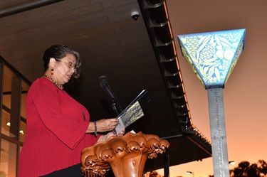 Butchulla Elder Aunty Karen Hall performing a Welcome to Country. Photo: Alistair Brightman