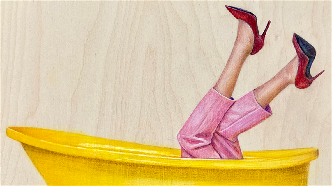 6pm, 2025 - colour pencil on wood by artist Shanay Manitzky