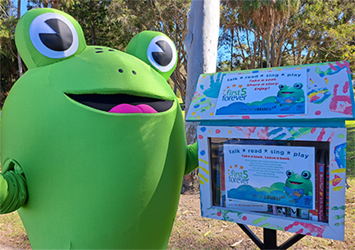 First 5 Forever Mascot - Green frog with stand