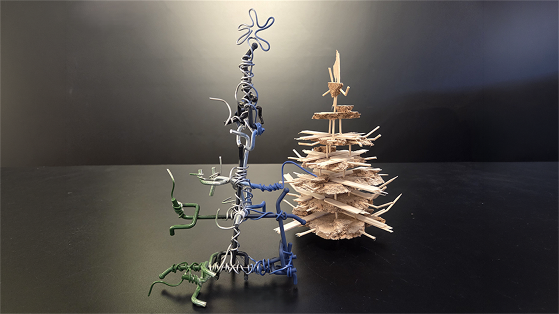Recycled Christmas trees made from wire and scraps of timber