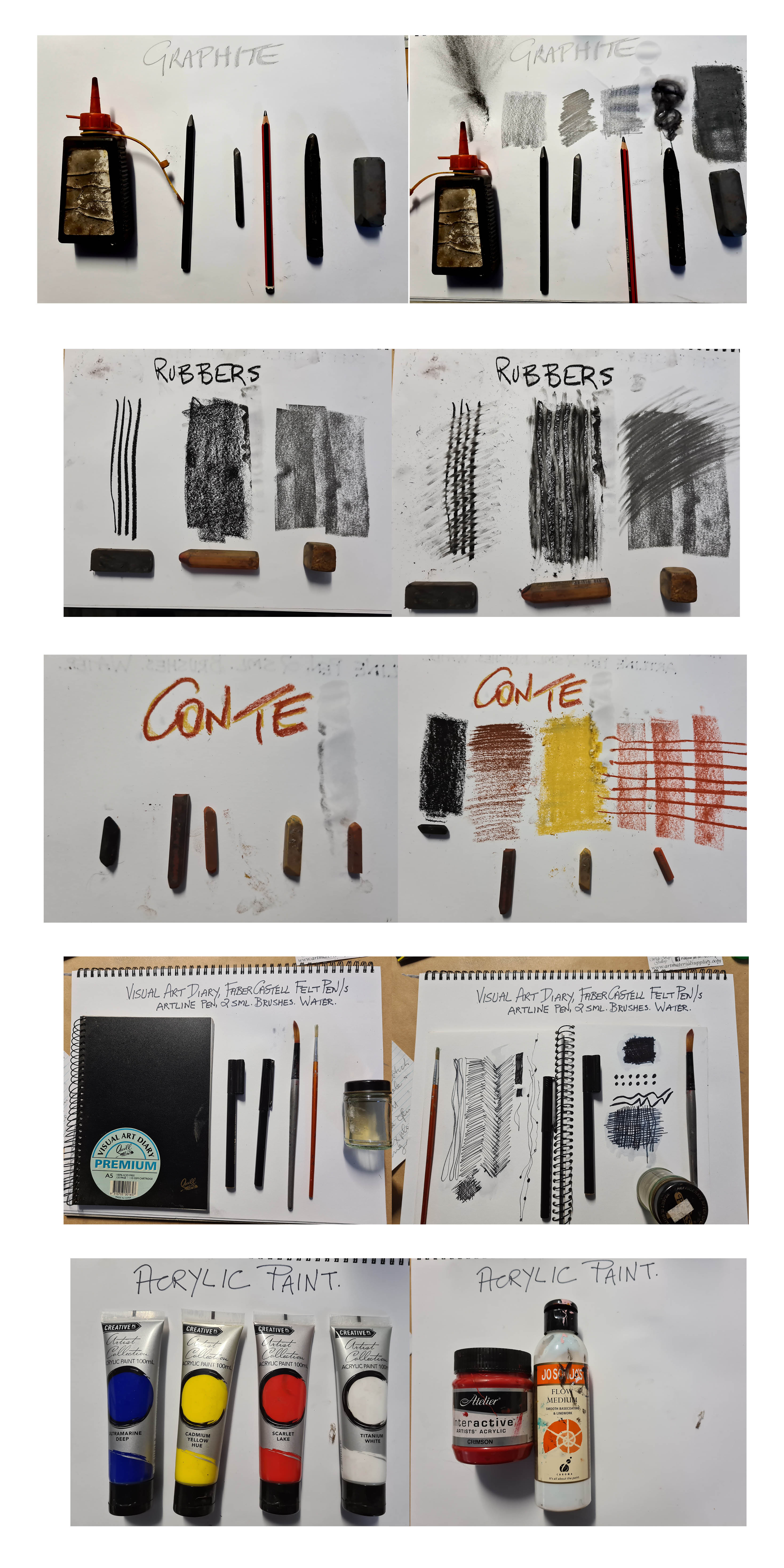 Art materials recommended for the 'A Change in Perception' series of lessons