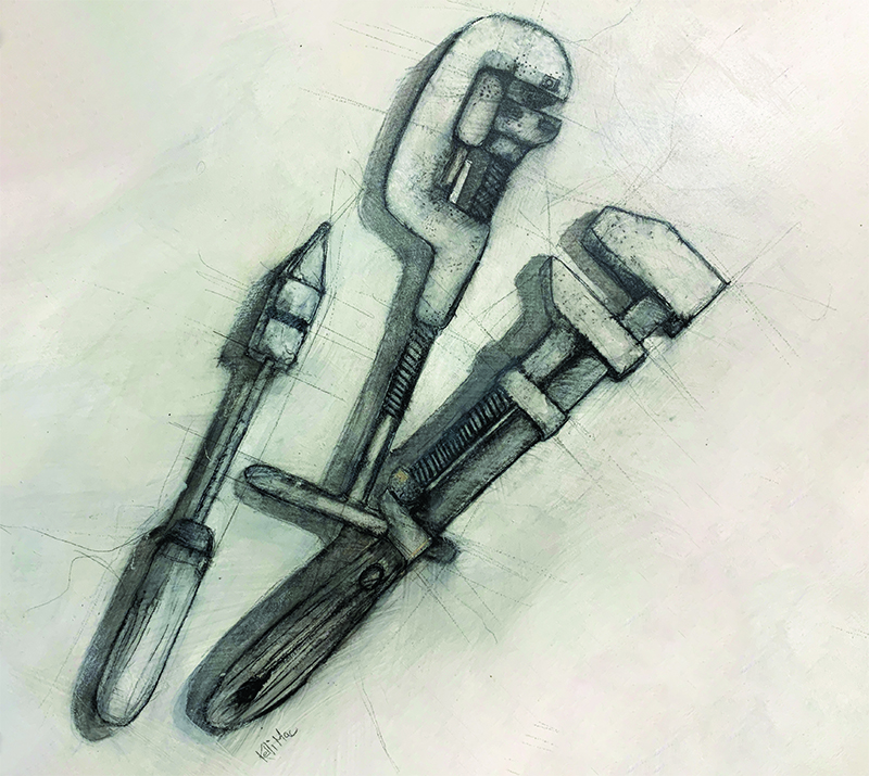 Artwork: Kelli McGregor, Tools of the Trade 2020, charcoal on board. © The artist.
